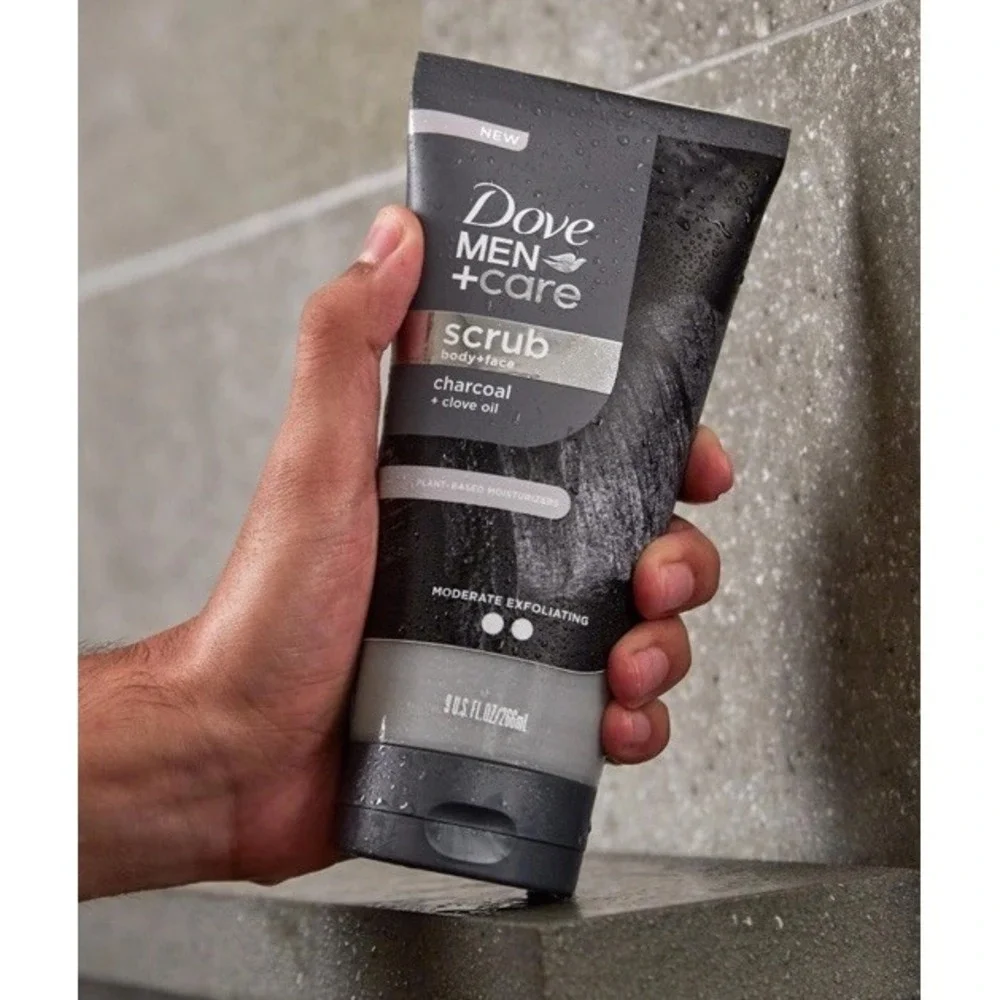 DOVE MEN + CARE Body and Face Scrub Charcoal & 9 Ounce (Pack of 1), Grey